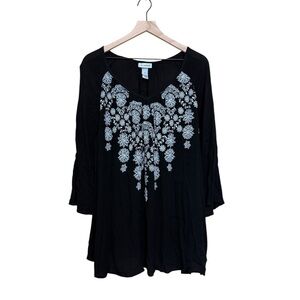 Catherine’s Cold Shoulder Rayon V-Neck 3/4 Sleeve Embroidered Top. 3X #1459